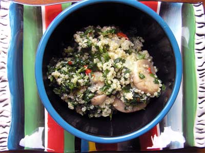 Quinoa Spinach, Mushrooms, Jalepenos, and Cilantro